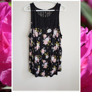 Torrid Black Mesh Sleeveless Tunic Flower Top